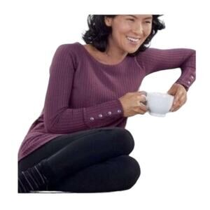 Chaser Wisteria Waffle Knit Thermal Top Burgundy Size Small